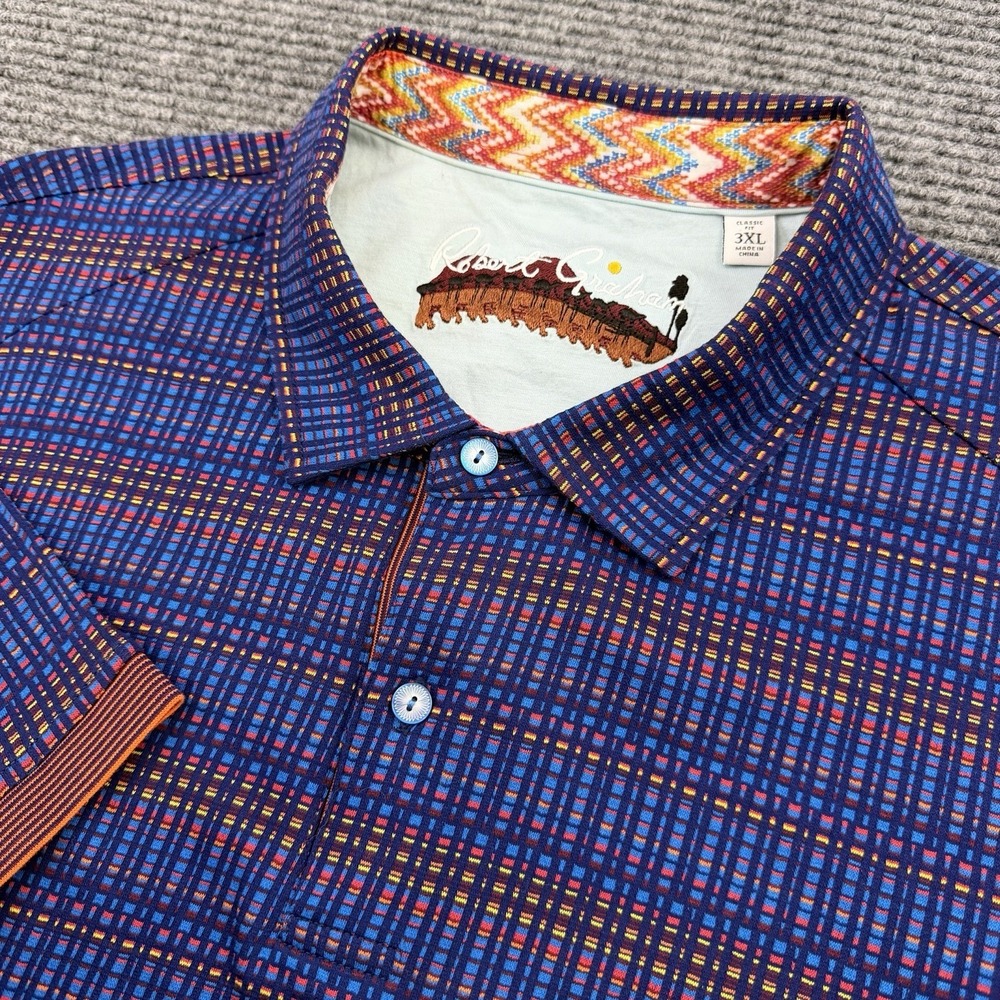 Robert Graham Short Sleeve Polo Shirt Men's Size 3XL Multicolored Abstract Camel